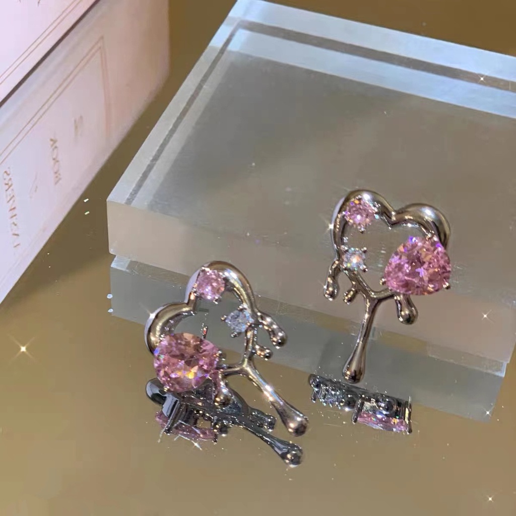 Anting Stud Kristal Mutiara Opal Bentuk Bunga Pink Untuk Wanita