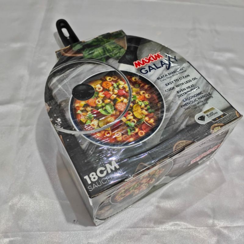 MAXIM GALAXY SAUCE PAN 18CM +  GLASS COVER BLACK DIAMOND