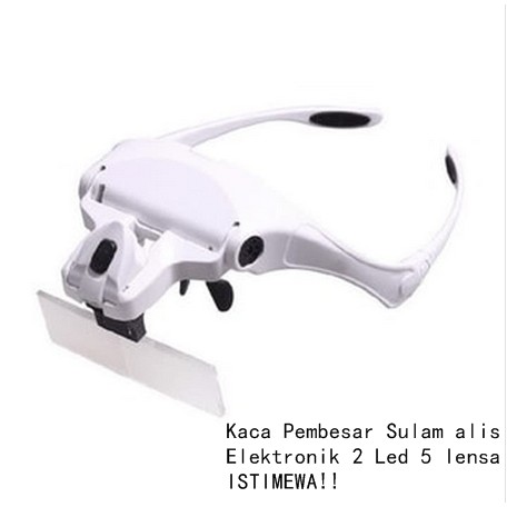 Kaca Pembesar Sulam Alis Elektronik 2 Led 4 Lensa Handsfree Magnifier