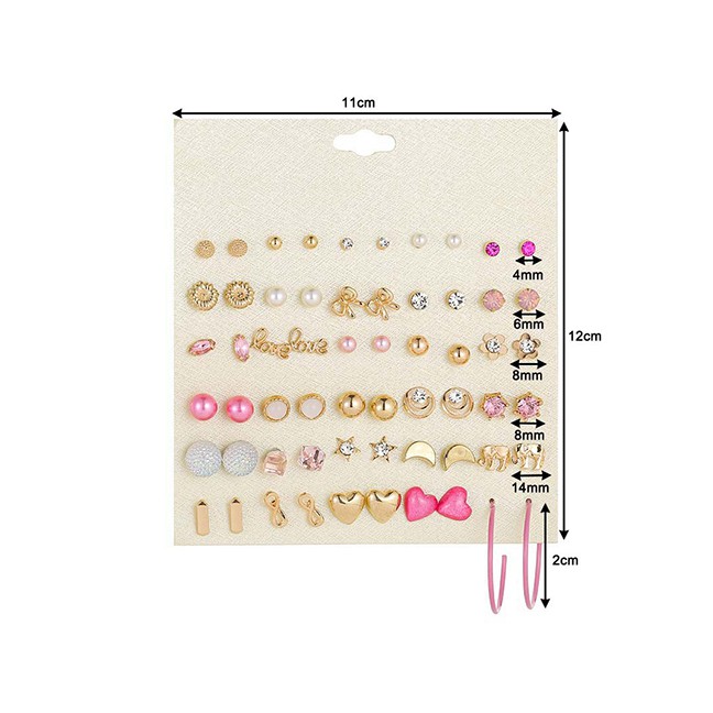 LRC Anting set Fashion Pink Elephant Star Moon Earring Set With Diamond Love Bow D76894