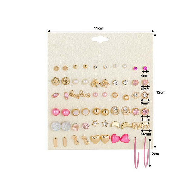 LRC Anting set Fashion Pink Elephant Star Moon Earring Set With Diamond Love Bow D76894