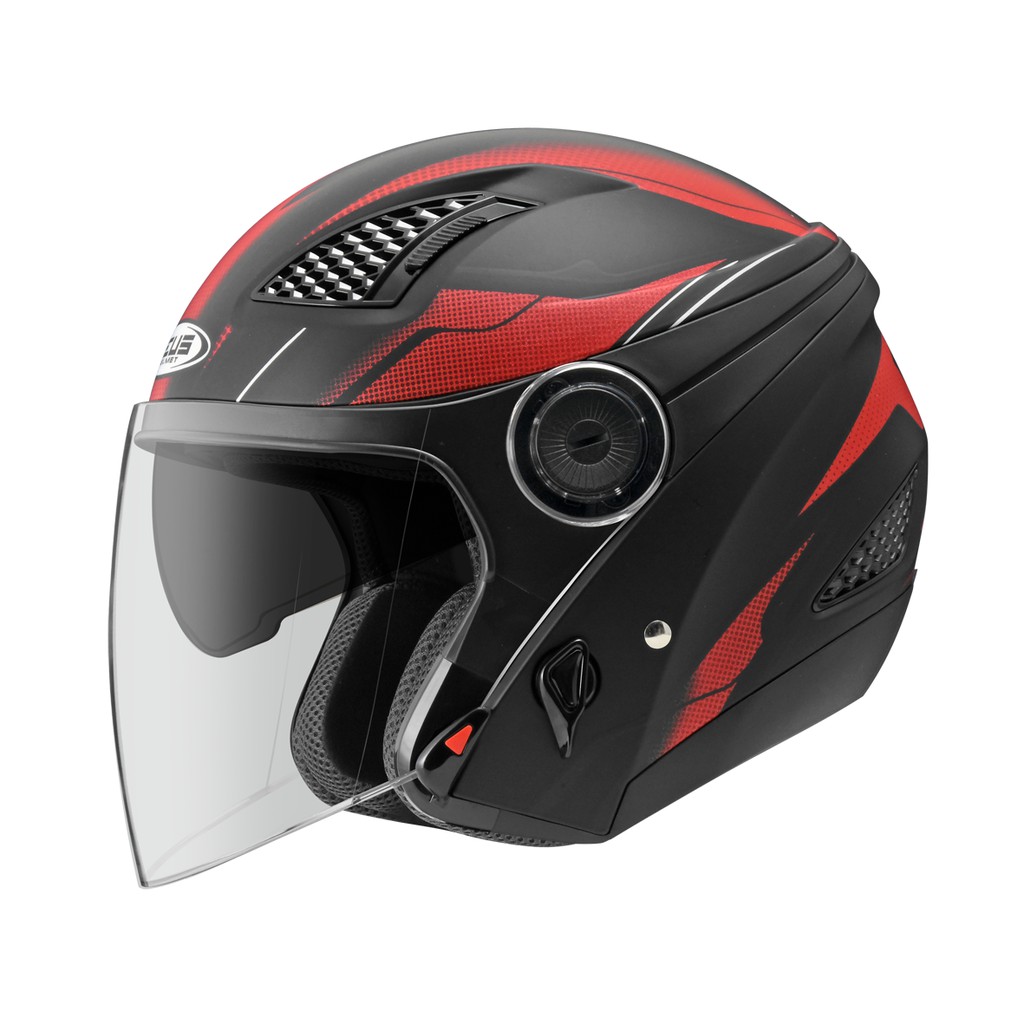 ZEUS  610 - MBLK / 0014 RED DOFF HALF FACE DOUBLE VISOR