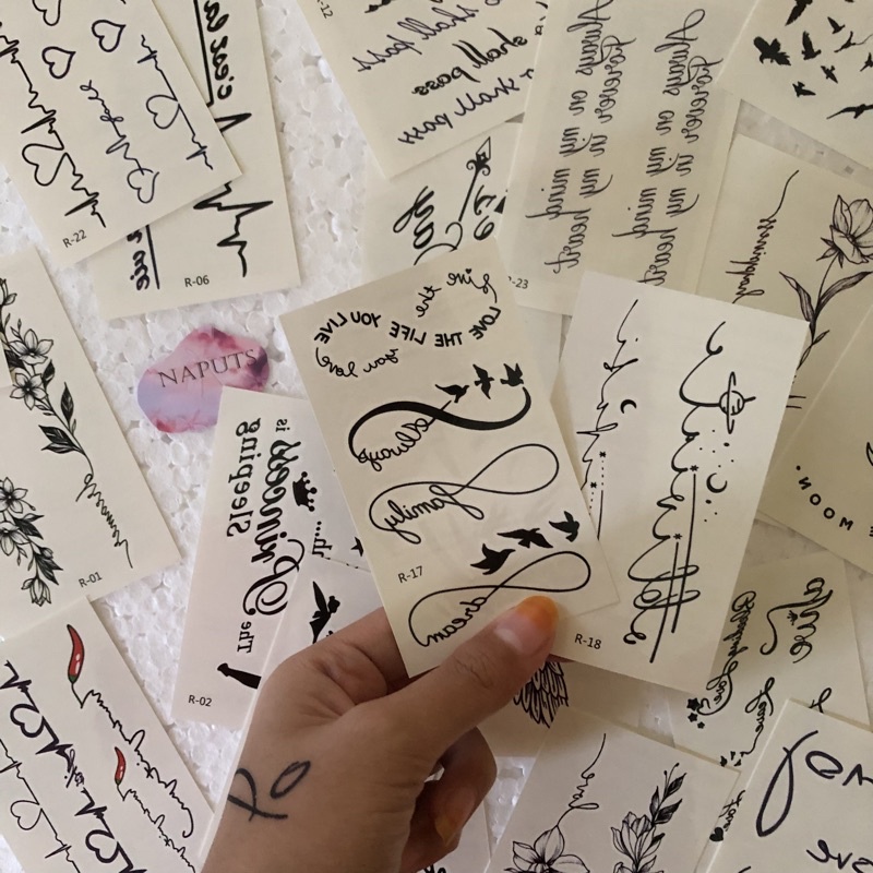 Tatto temporer Tulisan aesthetic1| tato temporary kecil tulisan anti air / Tatto sementara /FakeTato