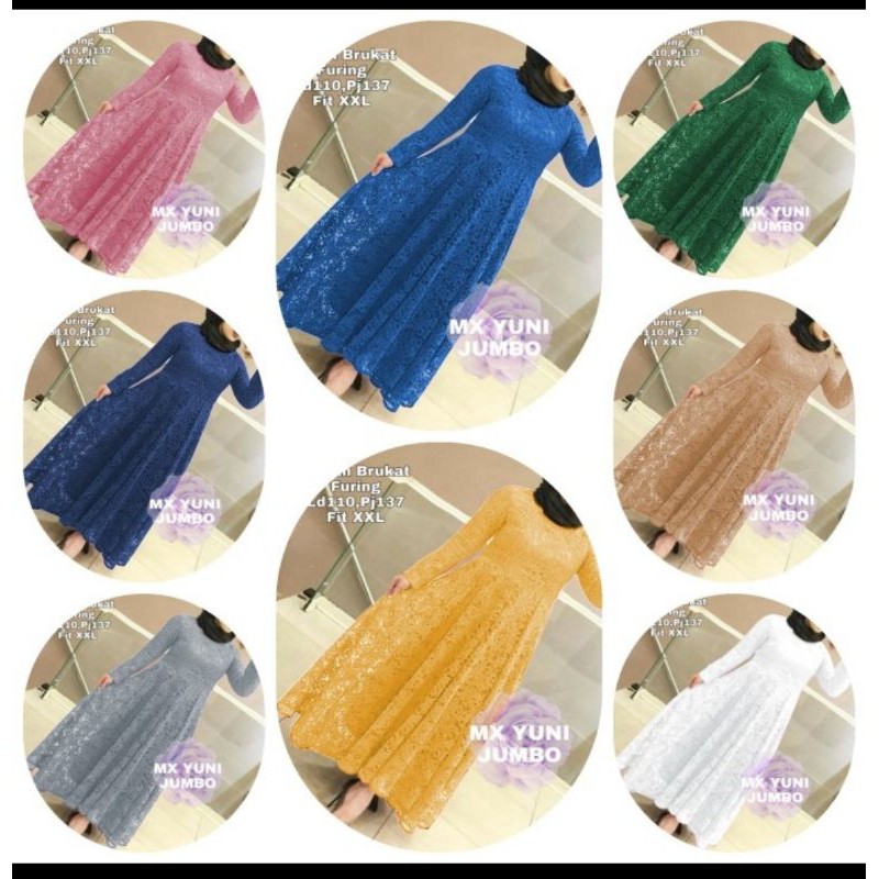 Longdress Maxi Gamis Jumbo Ukuran Besar Full Brukat Brokat Furing Muslimah Bagus Pesta Casual