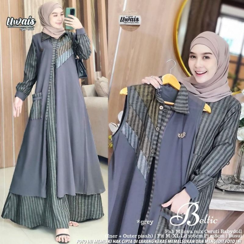 AS Gamis Beltic set outer / setelan gamis plus outer rompi pisah bisa di lepas / gamis syakila ld106