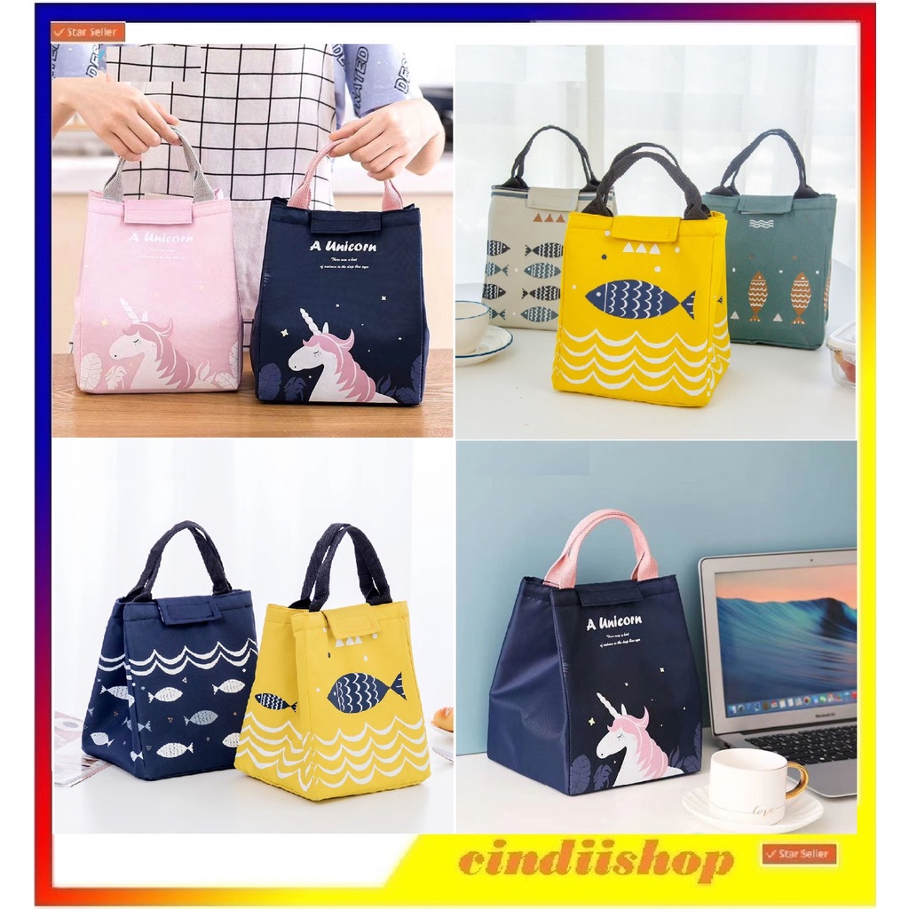 Cooler Bag Besar Tas Bekal Lunch Box Unicorn Ikan Coler Bag Tas Bekal Makanan