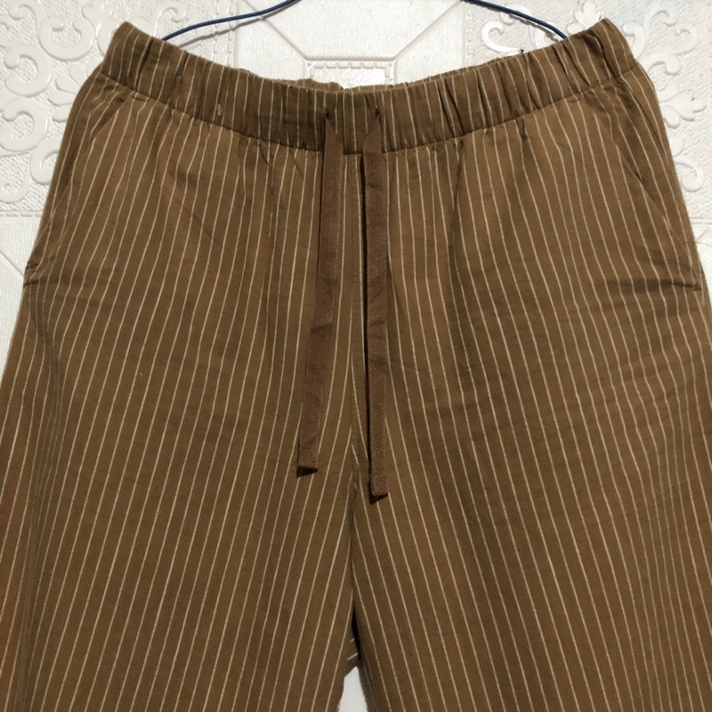 Uniqlo long pants stripe celana bahan brown preloved