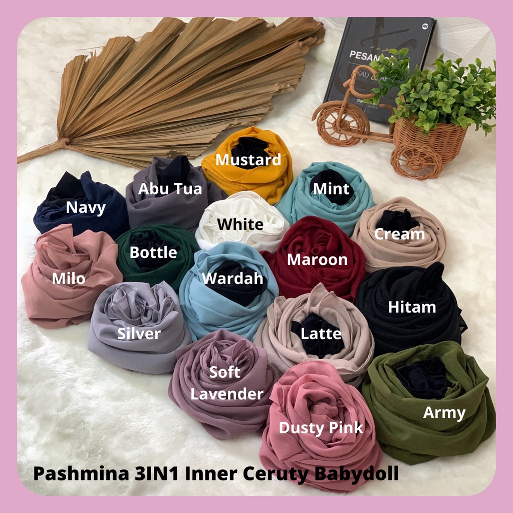 TERMURAH PASHMINA + INNER / PASHMINA 2 IN 1 / HIJAB INSTAN / PASHMINA INNER CERUTTY BABYDOLL PREMIUM