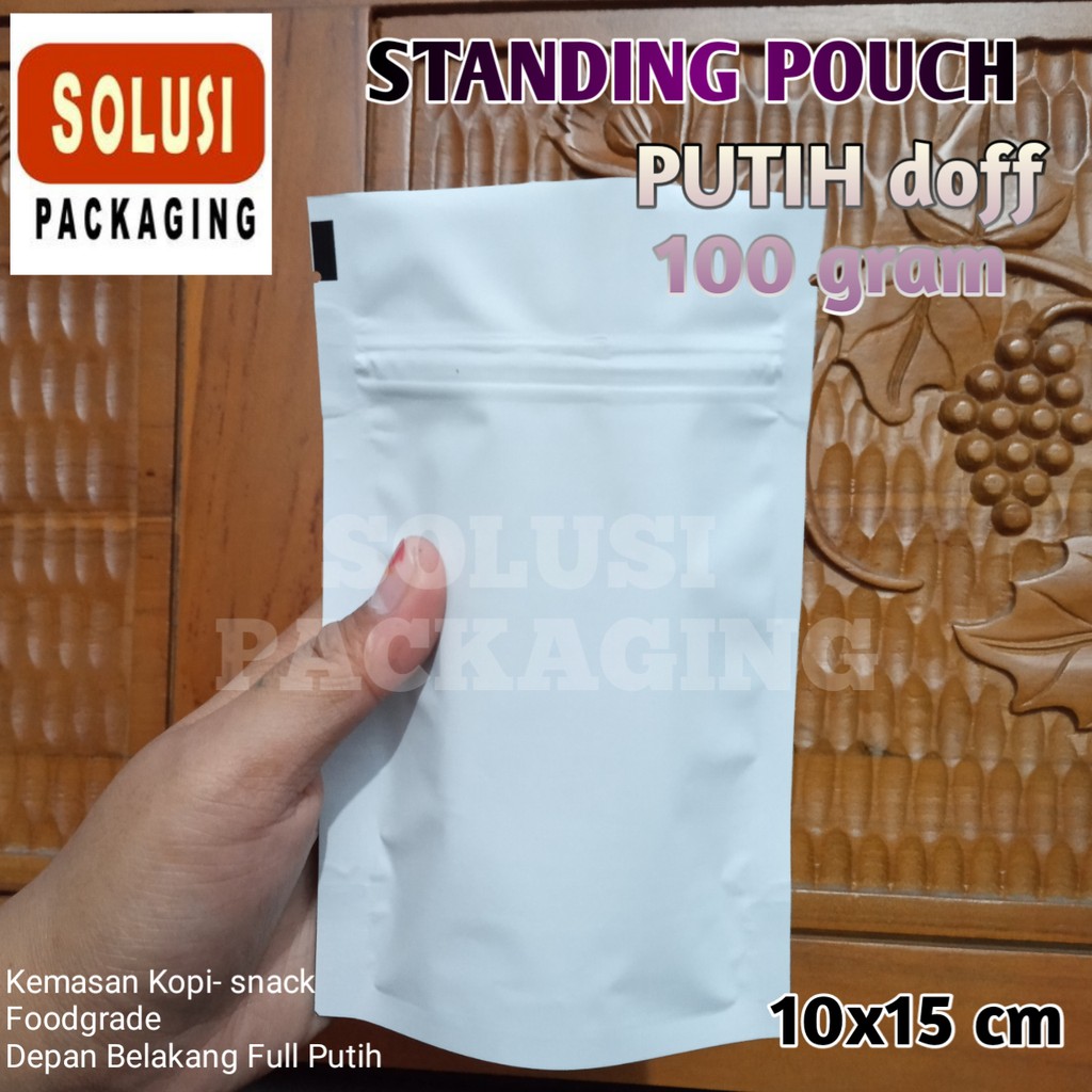 Standing Pouch PUTIH DOFF 100gr Plastik Klip Kemasan Aluminium foil