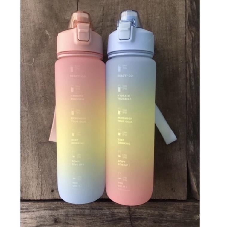 (K-EJR) (✉) Botol Minum Motivasi 1 Liter Gradasi Pastel Kekinian Warna Hitam cowok Hits Viral Tiktok
