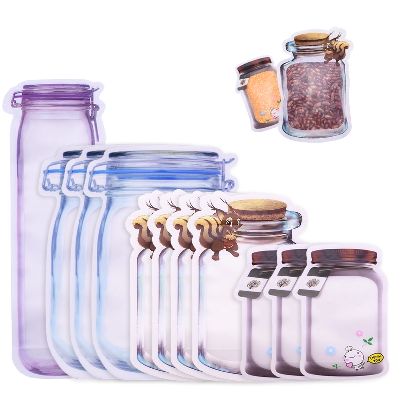 5Pcs Reusable Food Storage Bags / Portable  Jar Zipper Bags /  Nuts Candy Cookies Snack Saver Bag / Kitchen Organizer Sealed Ziplock Bags