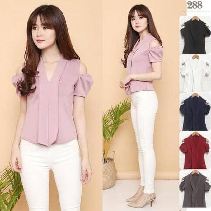 FASHION WANITA  BAJU ATASAN WANITA MURAH/ATASAN KOREA IMPORT/BAJU KANTOR - MERCURY TOP - NAVY, M