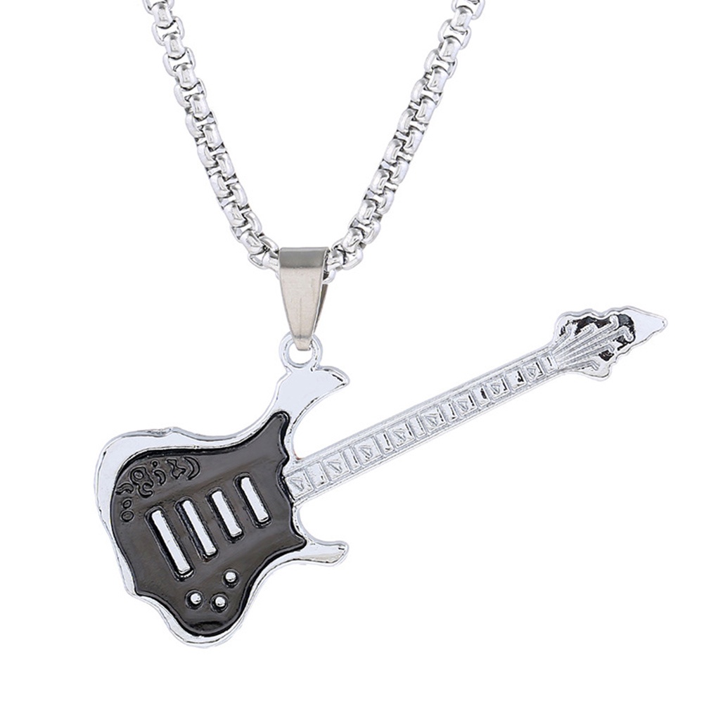 Hu Hu Hu Hu Hu Alat Bantu Pasang Kacamata♡ Kalung Rantai Panjang Liontin Gitar Bahan Stainless Steel Untuk Unisex