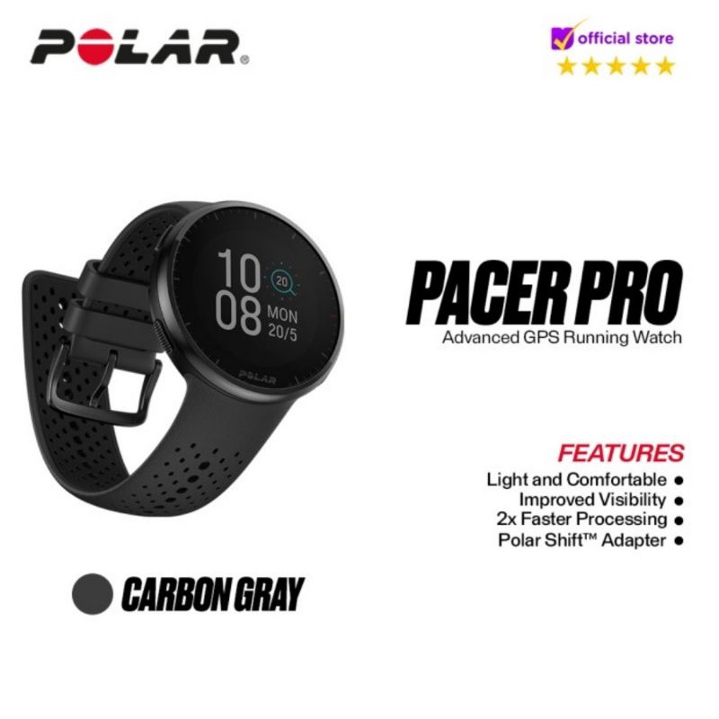 Polar Pacer Pro - Jam Tangan GPS dengan Pelacakan Olahraga dan Kesehatan, Layar 1.2 Inci, Grey-Black/Champagne Gold