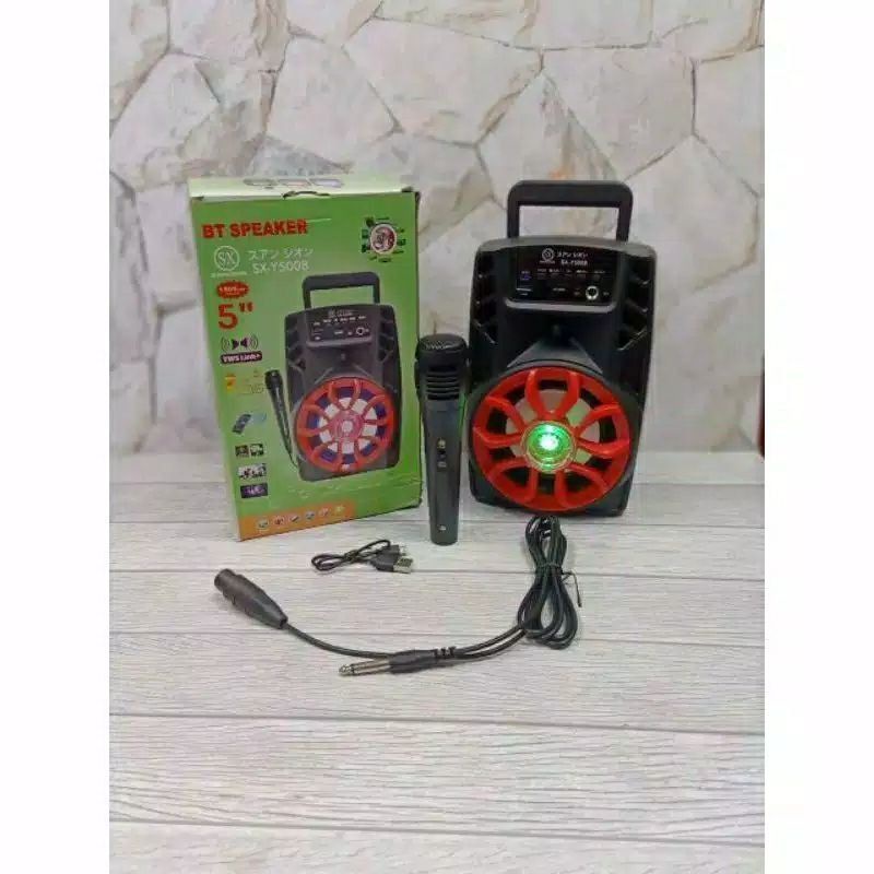 Speaker Bluetooth SX-5008 5 Inch  Fleco FL-410 // Karaoke // FM Radio // USB // Aux // Tf Card // Lux Led