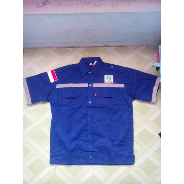 BAJU SAFETY ATASAN LENGAN PENDEK BIRU BCA + LOGO BENDERA K3