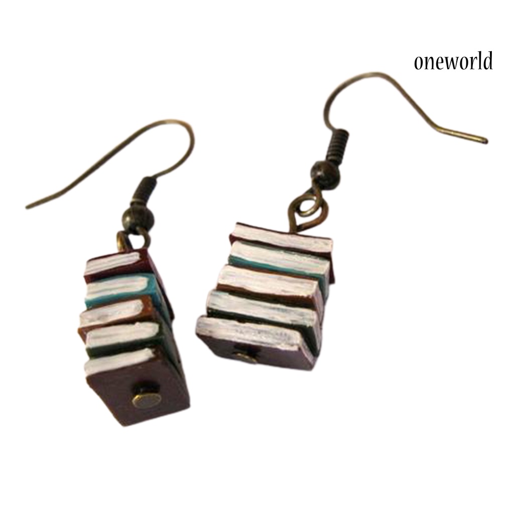 OW# Ear Hook Exquisite Books Shape Multicolor Book Stack Women Earrings Dangle for Daily Life