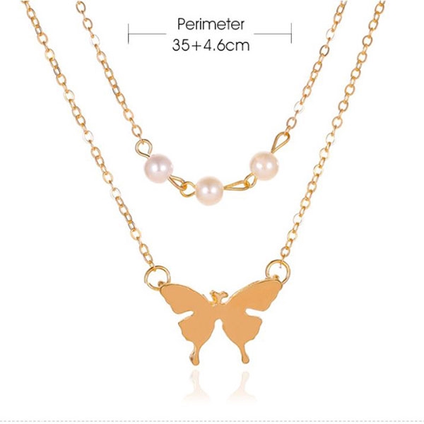 kalung double layer kupu kupu butterfly pendant necklace jka193(3f4)