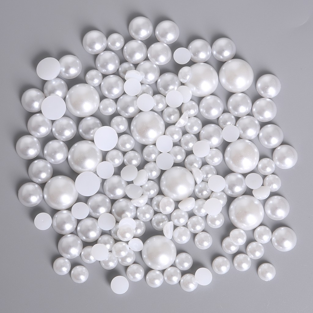 6-14 mm White/Ivory/Random Mixed Color Flatback Half Round Pearl Craft ABS Imitation Pearl Resin Scrapbook Beads DIY Decorate