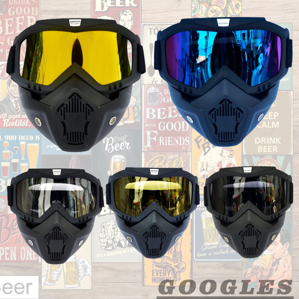 Goggles Kacamata + Masker Full Face Helem Google Mask Helm Gun Ski Motor Cross Topeng Kaca Mata Trail Air soft Motocross Bogo