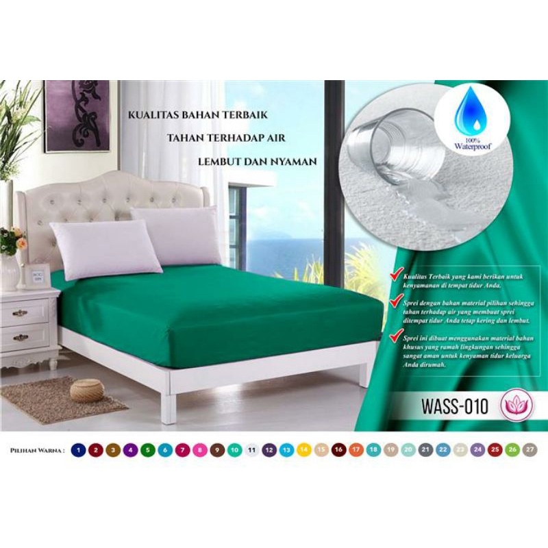 Sprei waterproof ukuran 160x200-Hijau botol