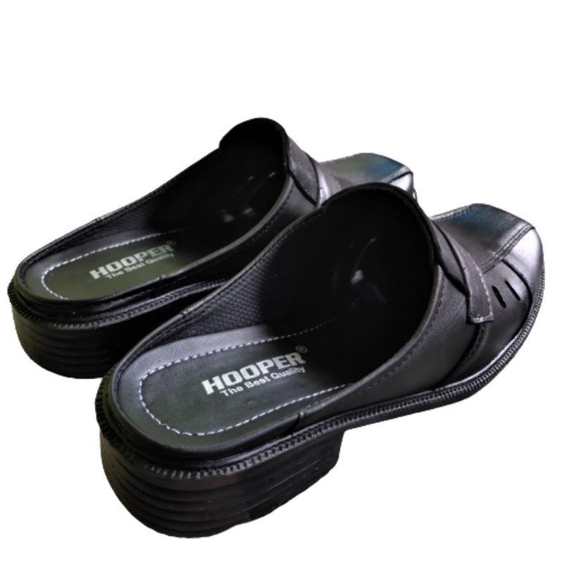 SANDAL PRIA SLOP BAHAN KULIT ASLI WARNA HITAM/SANDAL KULIT TRENDY