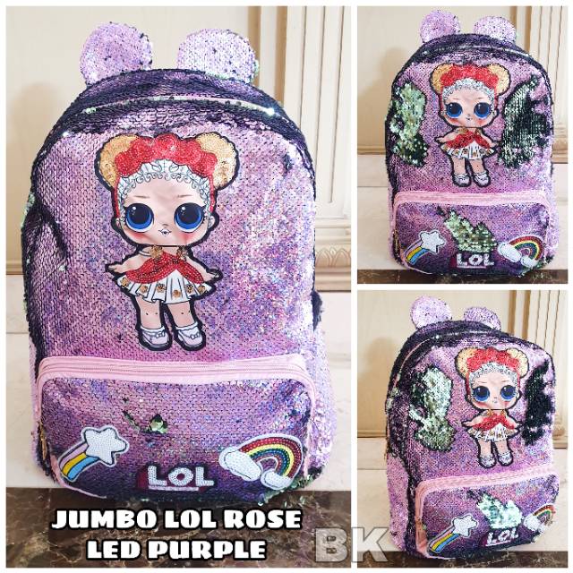 TAS RANSEL SEKOLAH LED LAMPU MOTIF LOL SEQUIN GLITTER IMPORT / JUMBO BAG / TAS SEKOLAH SD BESAR