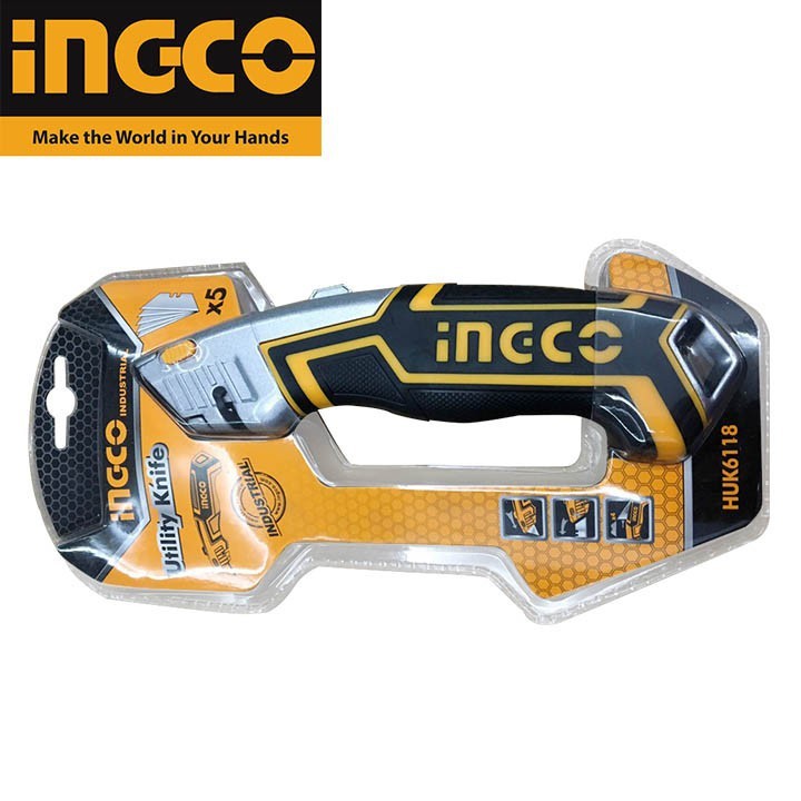 INGCO Cutter Mini Serbaguna Utility Knife Plus 5x Spare Blade HUK6118