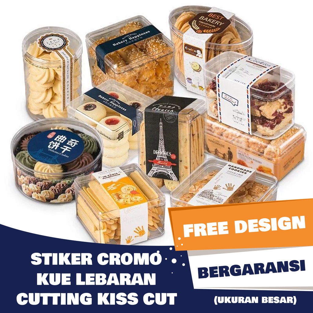 

Cetak Stiker Chromo Label Segel Kemasan Packaging Toples Kue Kering Hampers Parcel Lebaran Idul Fitri Cutting Kiss Cut Custom - Sesuai Pola