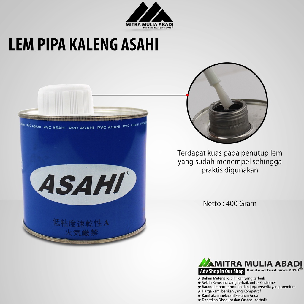 Lem Paralon / PVC glue / ASAHI / Lem Pipa 400 Gram Kaleng