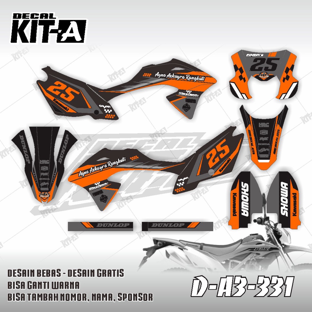 Decal kawasaki KLX 150 BF MOTIF ROAD RACE ORANGE ABU