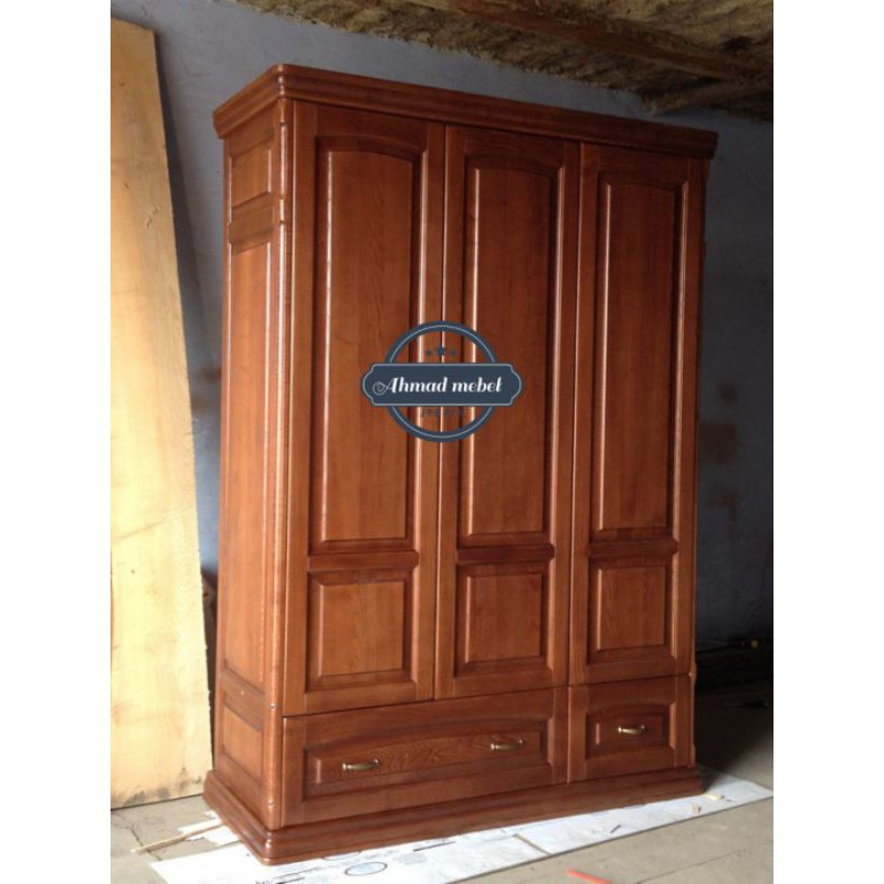 LEMARI JATI 3 PINTU
