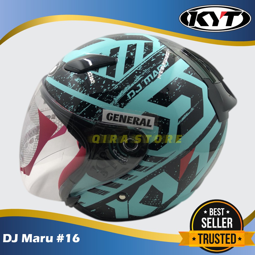 Helm Motor SNI KYT DJ MARU Motif 16 Aqua Blue Black Half Face SNI
