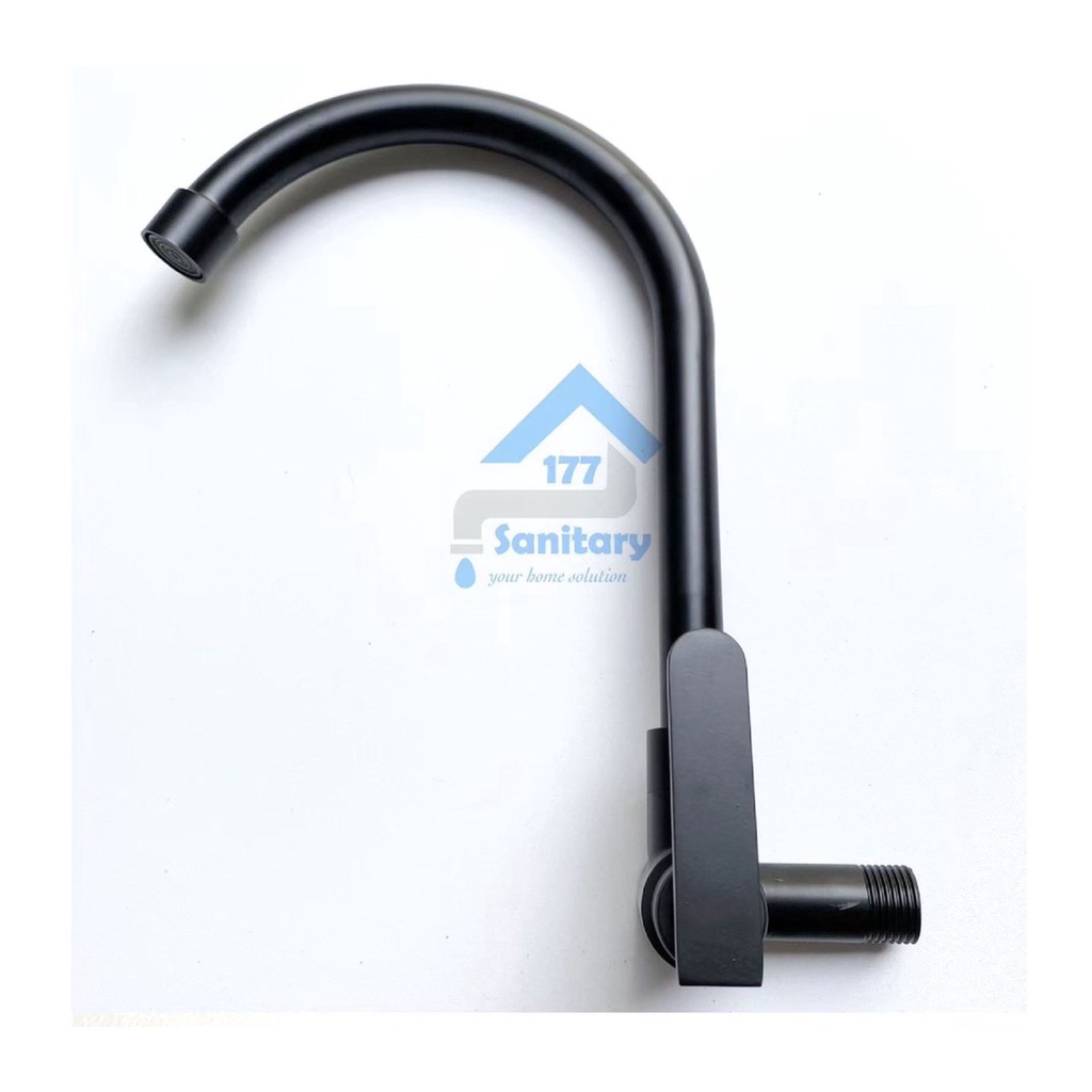 Kran angsa HITAM Stainless 304 Minimalis TEMBOK 23A- keran air cuci piring sink black dapur wastafel faucet kitchen /G47