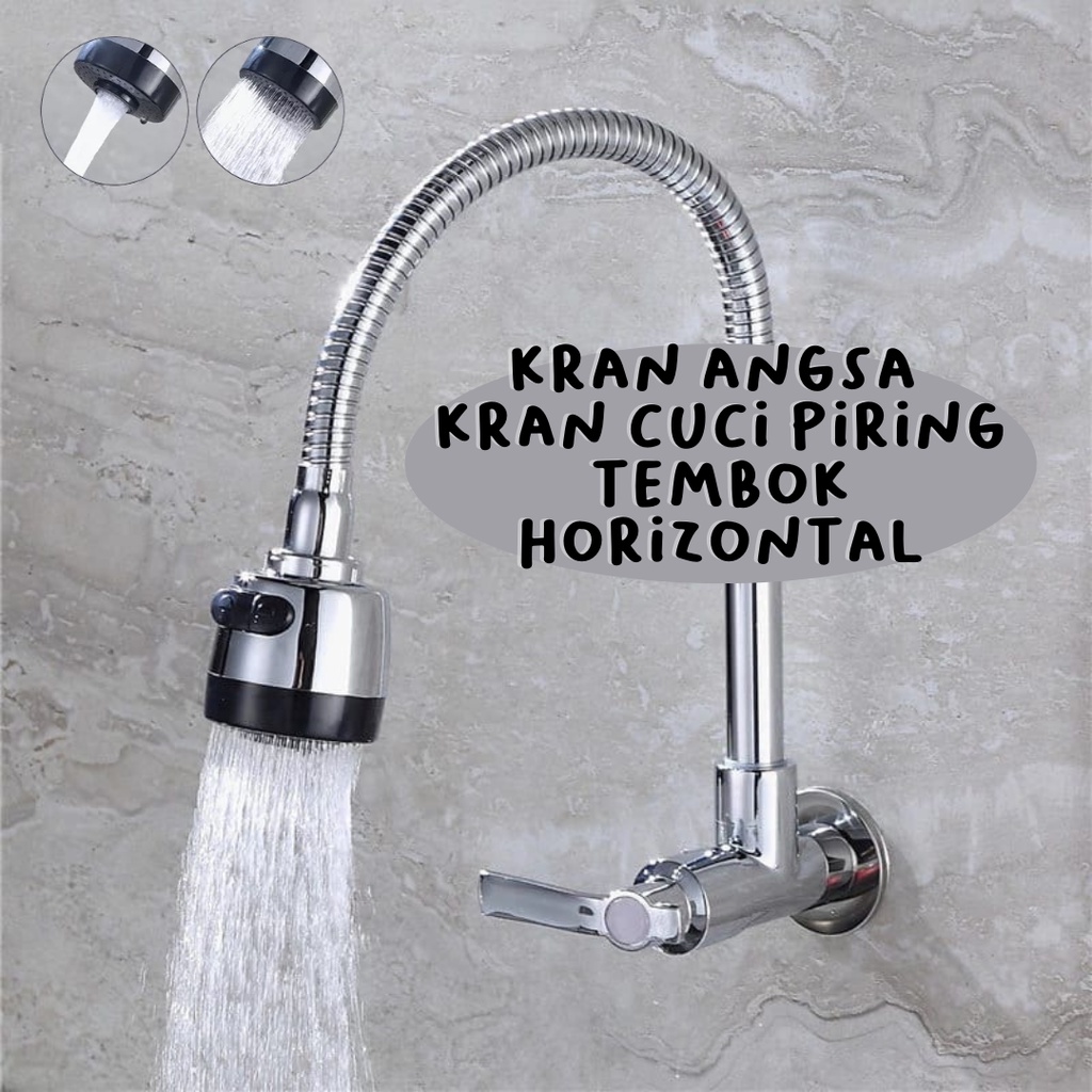 Kran Keran Air Angsa Fleksibel Wastafel Tembok Sink Minimalis Premium Stainless Kuningan Cuci Piring horizontal129320