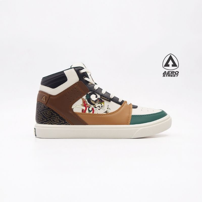 Aerostreet  Hoops Wayang Natural Hijau Tua Coklat - Sepatu Sneakers Casual