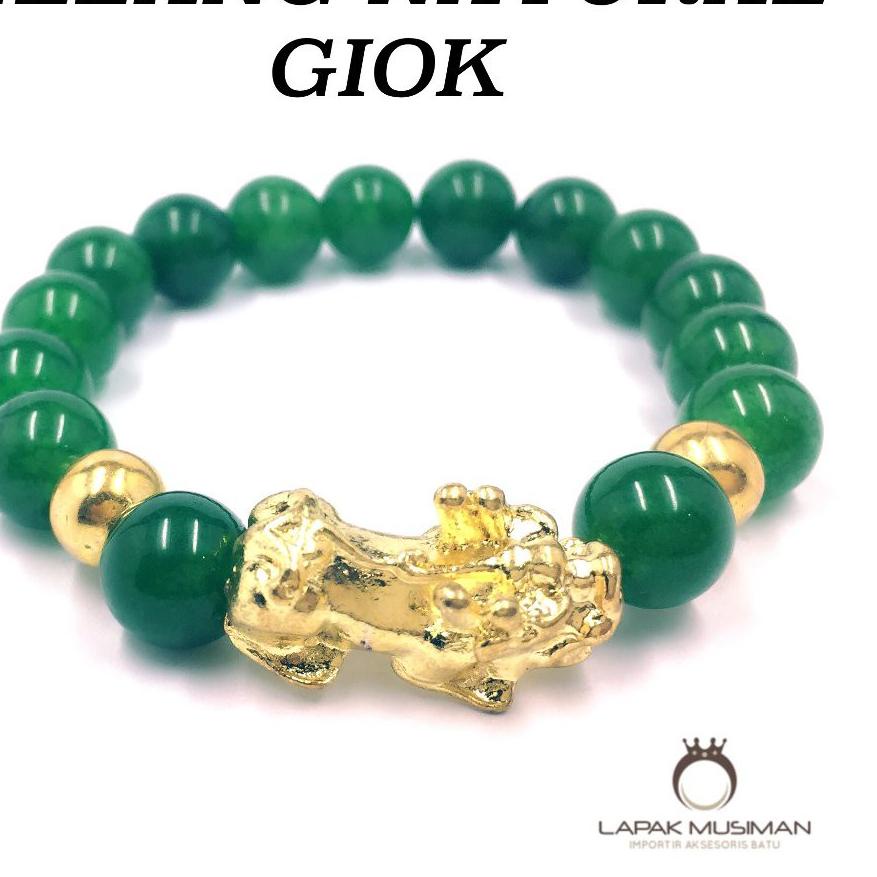 ♗ [] GELANG BATU GIOK NATURAL MANAU MOTIF QILIN ⅍