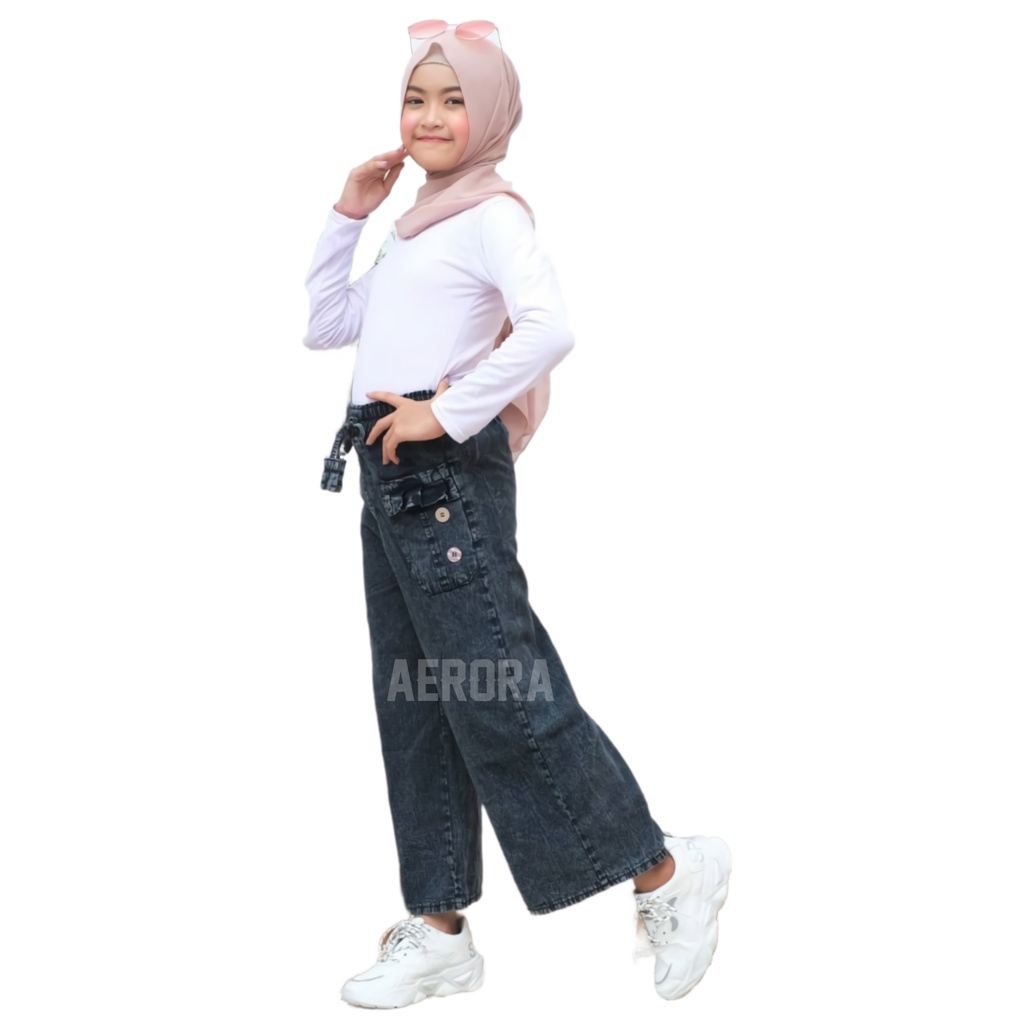 Celana Panjang Kulot Jeans Jens Anak Perempuan Tanggung 10 12 Tahun Import Kekinian Lp 80 P 80 Fit M-XL Allsize