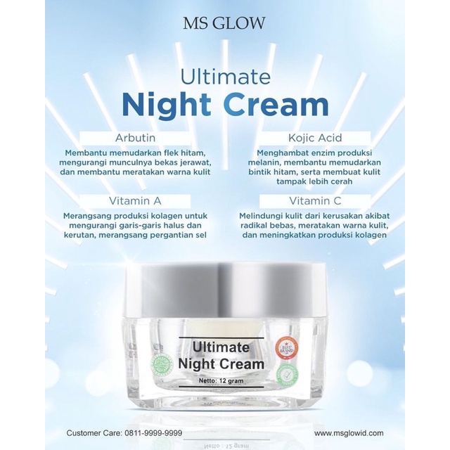 【Official Store】MS GLOW Night Cream MsGlow | Acne Whitening Luminous Whitecell Ultimate | Cream Malam Jerawat Kusam Flek Pori Pori Besar Pelembab Pencerah