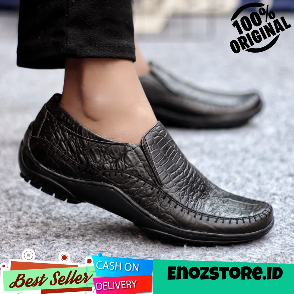 ENOZSTORE X KENTA - Sepatu Slop Kulit Formal Kasual Pria Original Berkualitas Bagus / Sepatu Slip On Cowo Kerja Kantor Keren Simple Macho