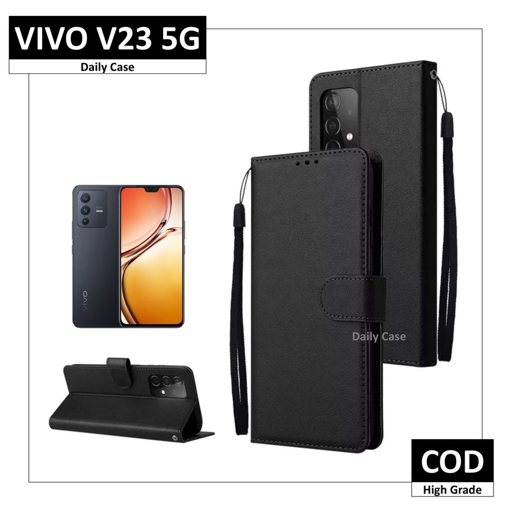 vivo v23 5g case flip cover wallet dompet kulit premium casing buka tutup kesing hp