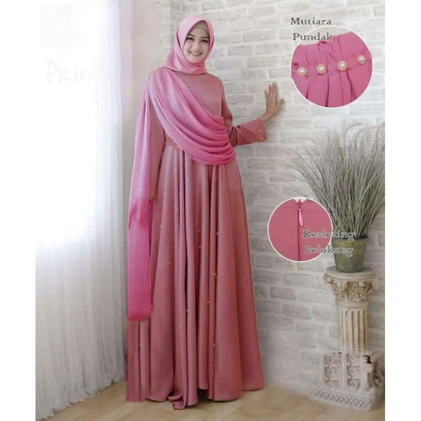 Dress Baju Gamis Maxi + Selendang Aluna - Baju Gamis Muslim Wanita