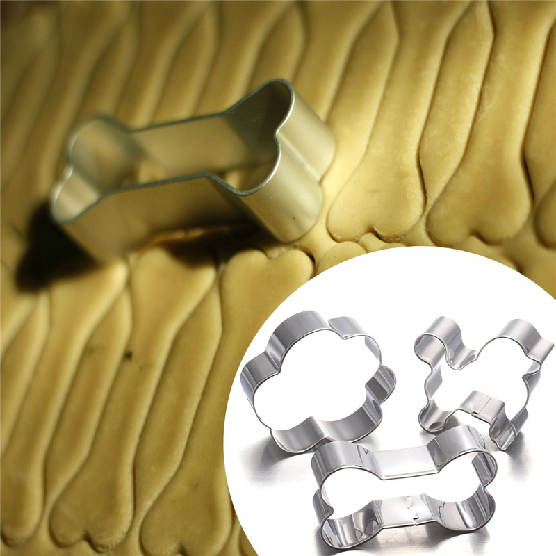 3pcs / Set Cetakan Kue Bentuk Tulang Anjing Bahan Stainless Steel Untuk Dapur