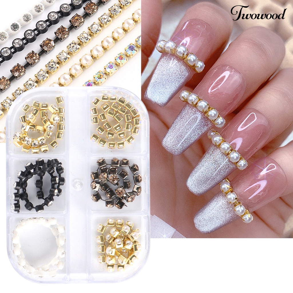 Twowood Rantai Metal Berlian Imitasi Dekorasi Nail Art