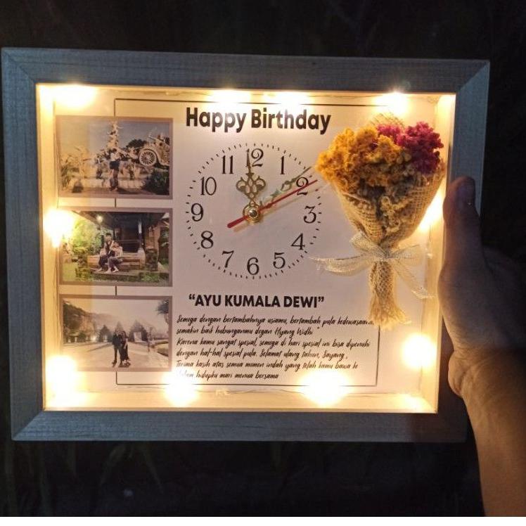 [KODE PRODUK 079QT6591] 30x25cm Jam lampu LED scrap box bingkai frame foto popup 3D hadiah kado gift