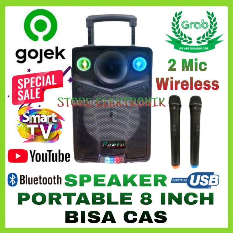 Speaker Portable PEETO 8 Inch Bluetooth Karaoke Smart Tv Youtube - D 8