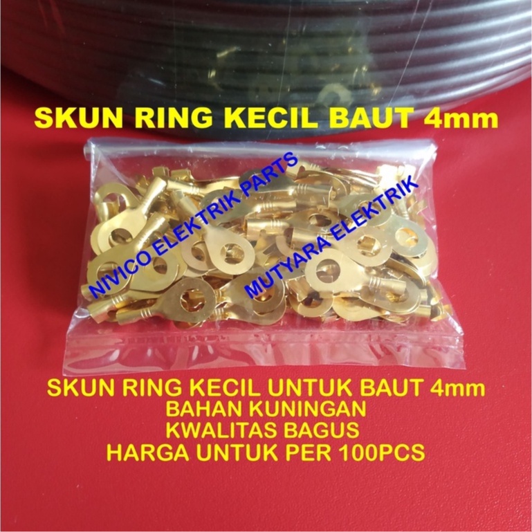 Skun Ring Kecil Baut 4mm isi 100pcs / Skun Massa Baut 4mm/ Skun Ring Baut 4mm/ Skun Kabel Baut 4mm