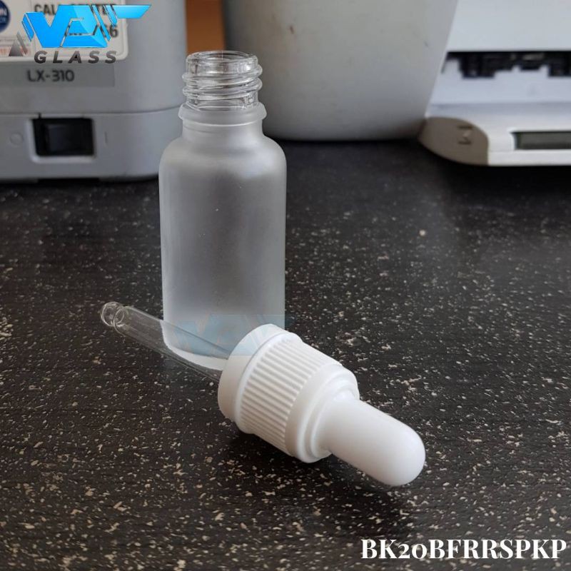 botol pipet kaca 20ml frosted - ring segel putih