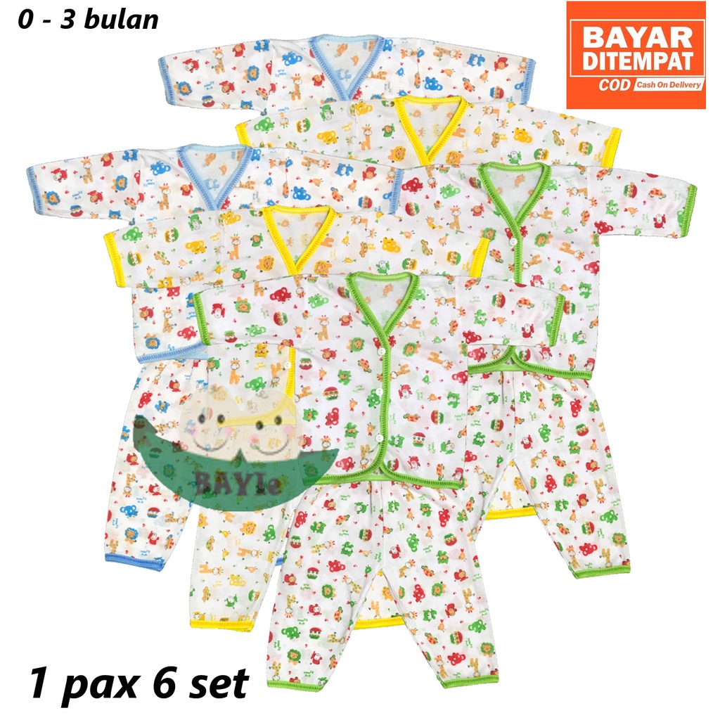 BAYIe - 6 SET Setelan Baju Bayi Panjang+Celana Panjang Motif TABUR 0-3 bln/baju anak laki/Perempuan