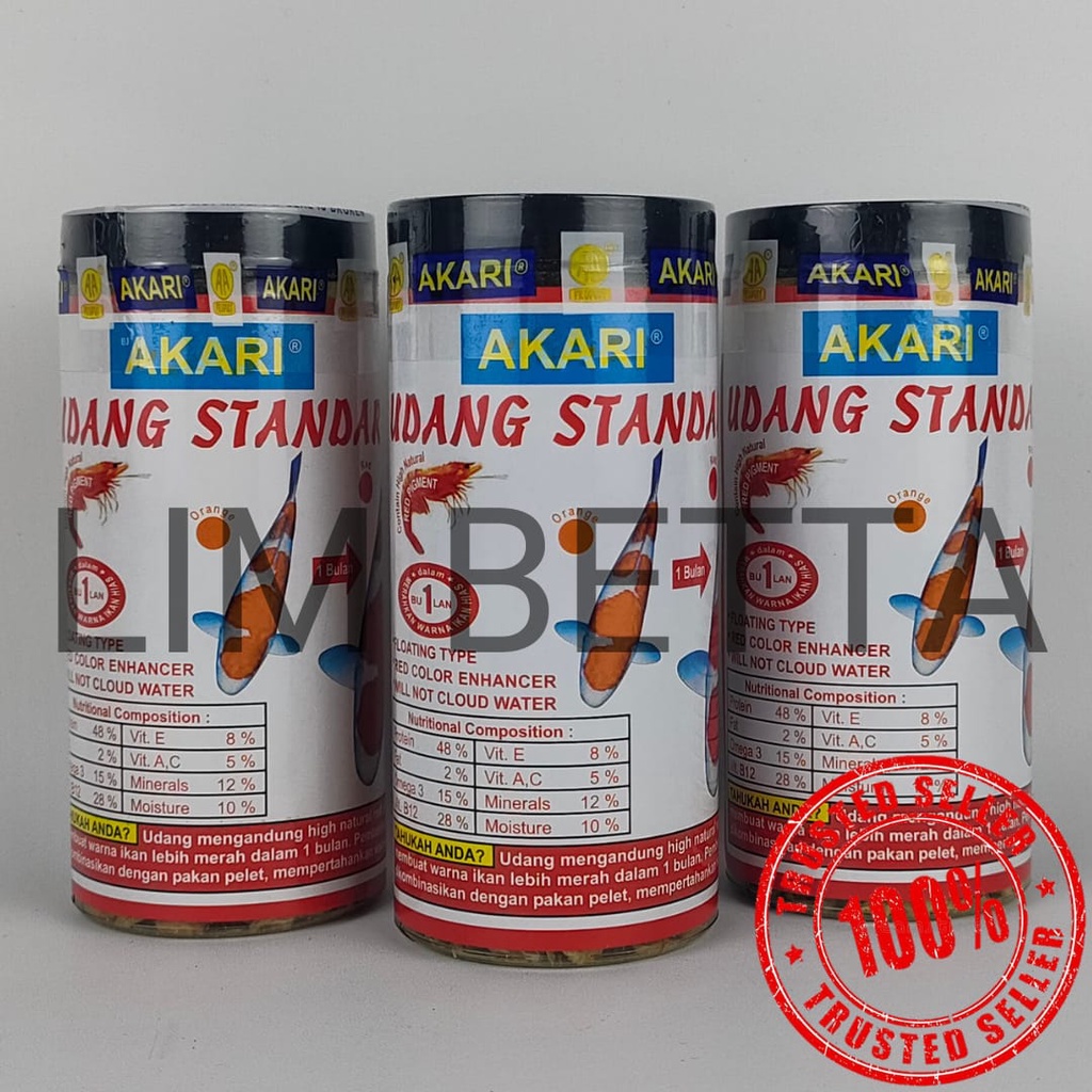 (BOTOL) AKARI UDANG STANDAR 40 GRAM / MAKANAN IKAN UDANG KERING 40 GR